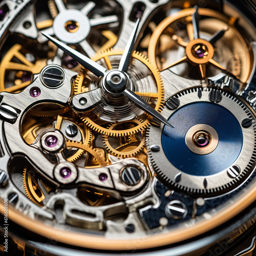 Close up view of a clockwork of a mechanical watch