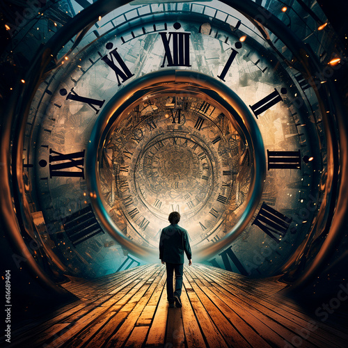 Time travel. Jump into the time portal in hours. High quality illustration