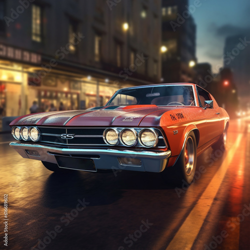 Yellow Muscle Car Generated with AI © Hamza