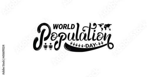 World population day text. handwritten modern calligraphy in black color. Illustration vector design. Great for celebrations, events, and festivals