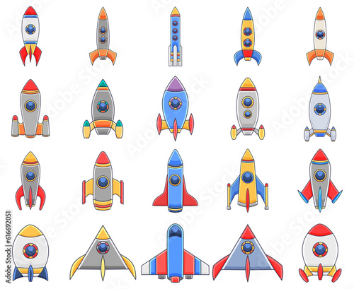 Illustration of various spaceships and rocket, bundle item