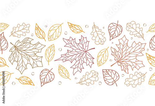 Fototapeta Naklejka Na Ścianę i Meble -  Autumn seamless border with autumn leaves, line.