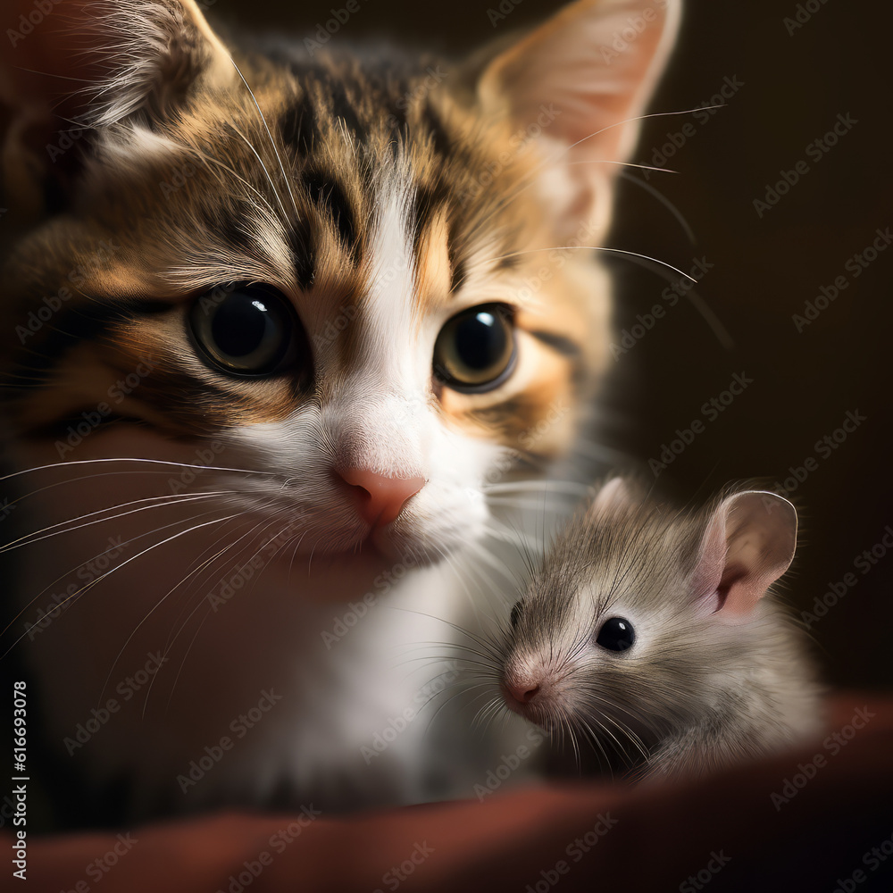 Cute image of cat and mouse friends Cute image of cat and mouse friends