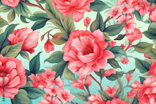 pattern fabric wallpaper leaf flower textile art spring drawing summer. Generative AI.