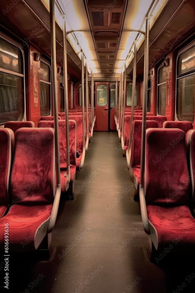 Fototapeta premium empty public transport seats during lockdown, created with generative ai