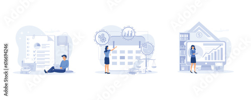 Lawyers working with public finance. Government spending, revenue and taxation concept. set flat vector modern illustration