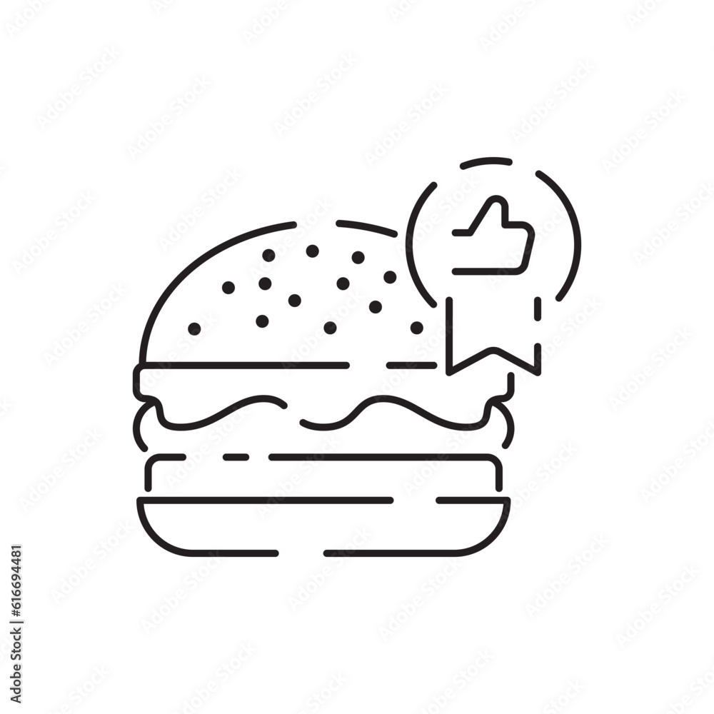 Burger icon vector isolated on white background, hamburger or fast food sign, thin symbols or lined elements in outline style. Snack, junk food and obesity Burger icon vector isolated on white background, hamburger or fast food sign, thin symbols or lined elements in outline style. Snack, junk food and obesity