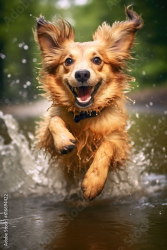 wet dog shaking off water in motion blur, created with generative ai