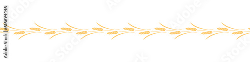 Vector edging, ribbon, border from golden wheat spikelets ears in flat style. Autumn ornament, seamless pattern, decorative element on theme of bakery products, flour, harvest, Thanksgiving