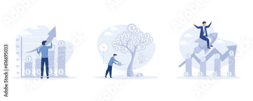 Finance growth. celebrating financial success and money growth. Money increasing concept. flat modern vector illustration