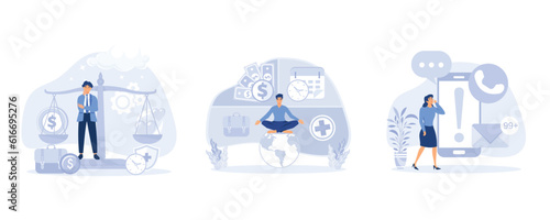 Stress management. Mindfulness and meditation at work concept. flat modern vector illustration