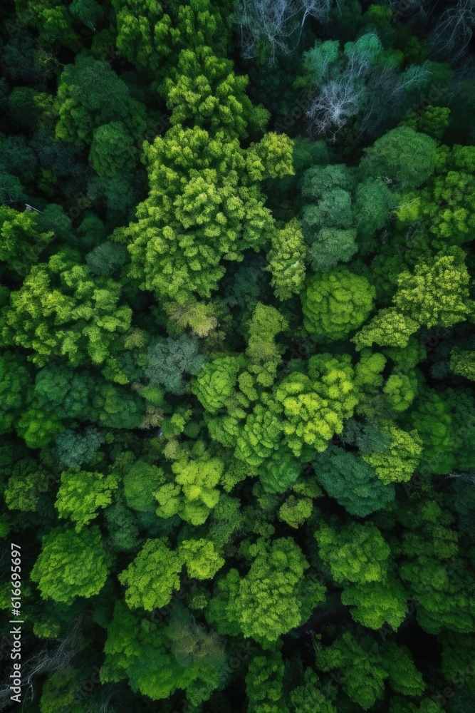 aerial view of a dense green forest canopy, created with generative ai