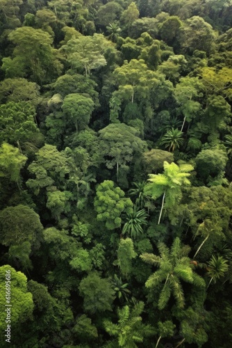 aerial view of a lush  green forest canopy  created with generative ai