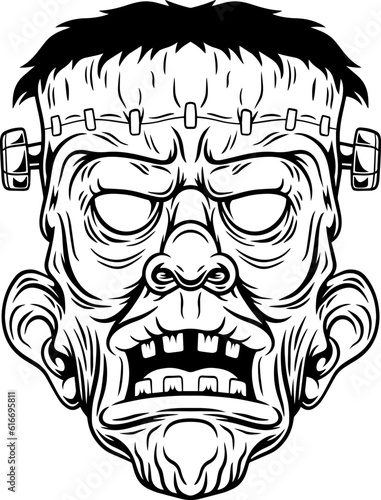 illustration of scary frankenstein face