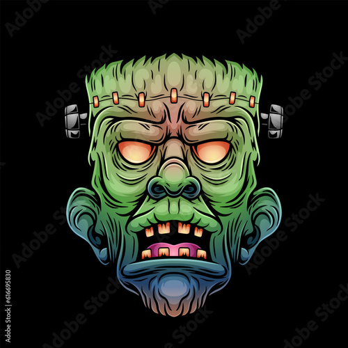 illustration of scary frankenstein face