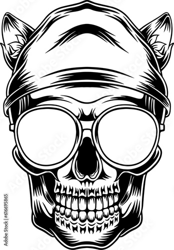 illustration of a skull wearing a beanie and glasses