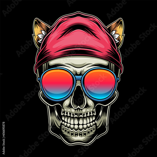 illustration of a skull wearing a beanie and glasses