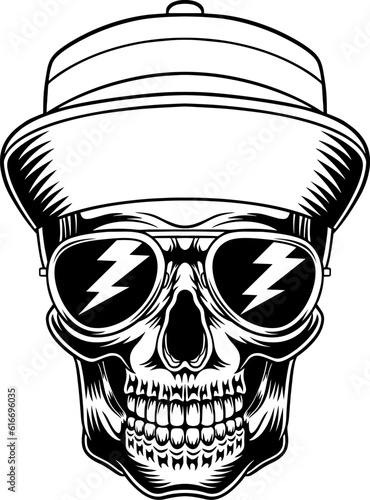 illustration of a skull wearing a hat and glasses