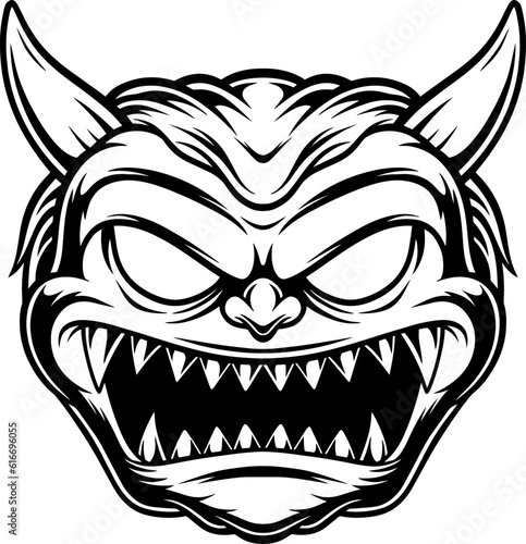 scary monster face, mascot illustration