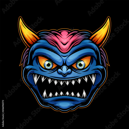 scary monster face, mascot illustration