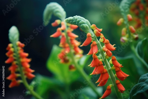 a group of blooming jade vine flowers with a blurred background, created with generative ai