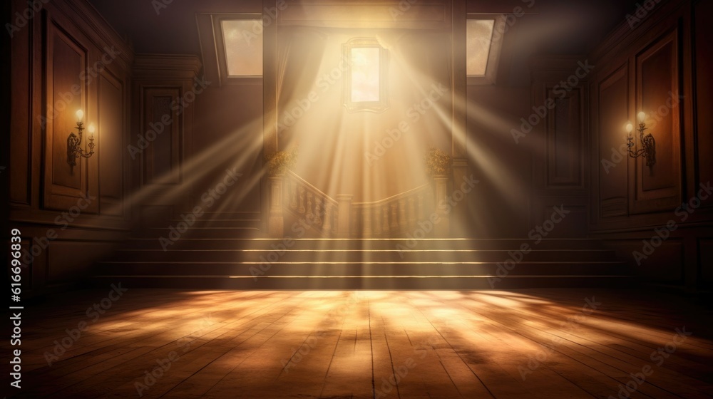 background with rays of light, Spotlight in a old house