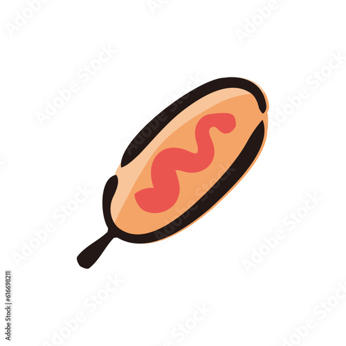 Corn dog - Fast food icon/illustration (Hand-drawn line, colored version)