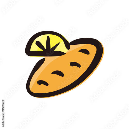 Fish and chips - Fast food icon/illustration (Hand-drawn line, colored version)