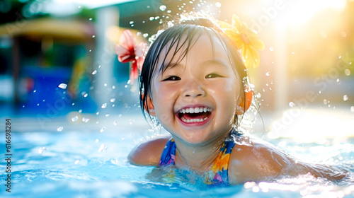 プールで遊ぶ日本人の子供 Generative AI © 4ChaN