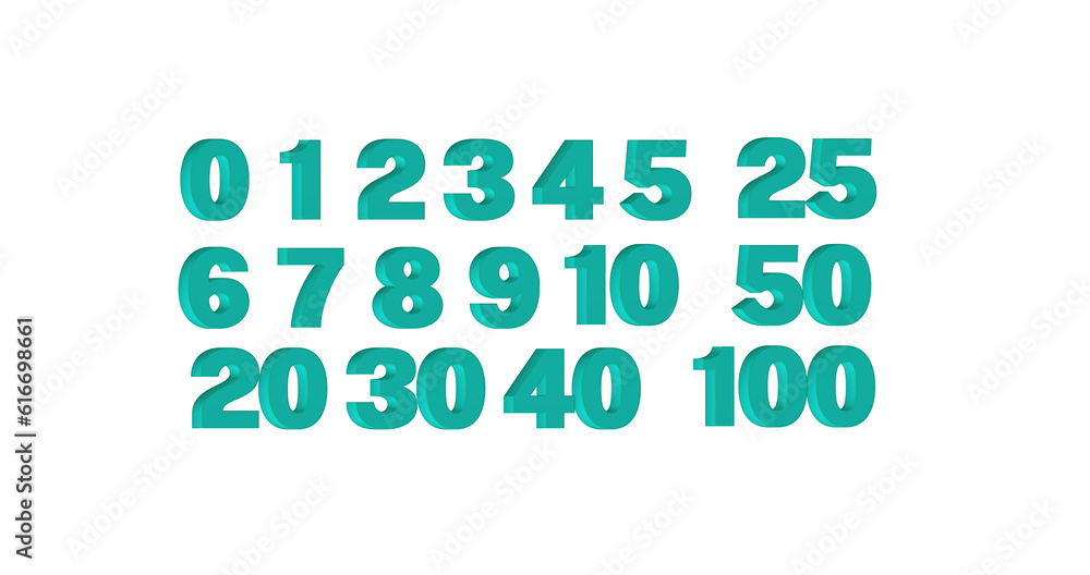 Obraz premium 3D Numbers from 1 to 10 and 20,25,30,40,50 and 100