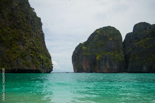 Phi Phi Island with long tail boat and white sand beach © Deepankar