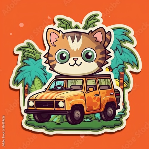 Cute cartoon cat driving a  car Generative Ai
