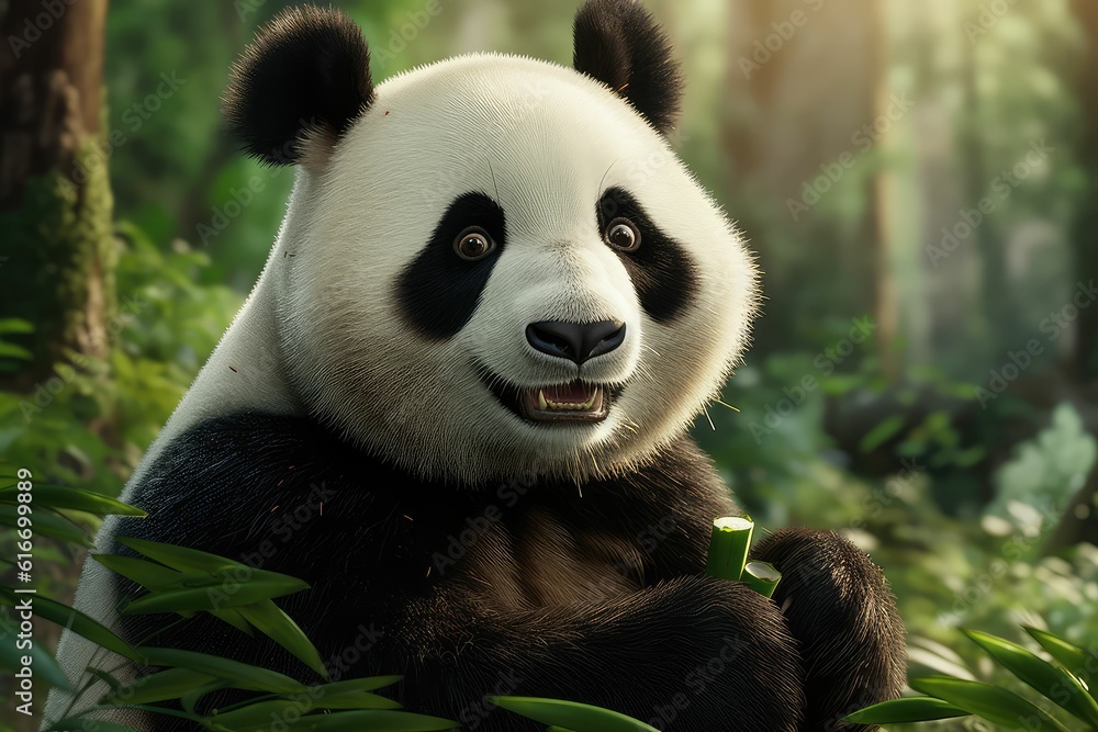 giant panda cub eating bamboo stalk in forest giant panda cub eating bamboo stalk in forest