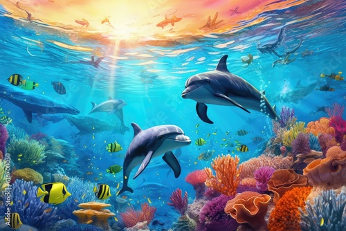 Dolphins in the sea © jambulart