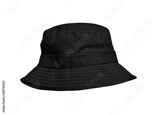 Black bucket hat isolated on transparent or white background, png