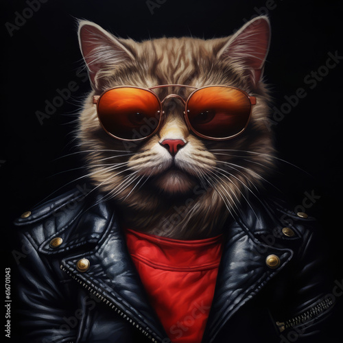 Punk rock cat with leather jacket