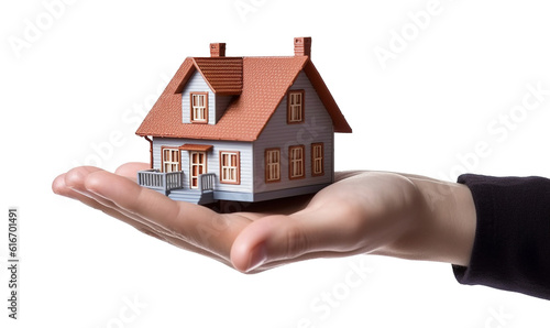 Hand holding a house isolated on transparent or white background  png