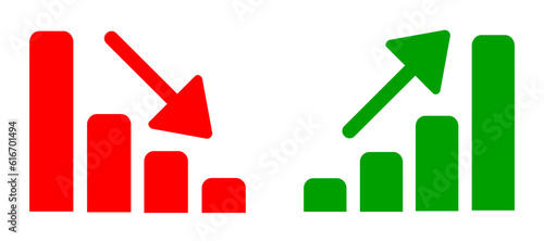 Growth icon set, improvement, grow, chart, increase, evolution and development, growing bar graph icon set, business graphs and charts icons, statistics and analytics data, down and up arrow