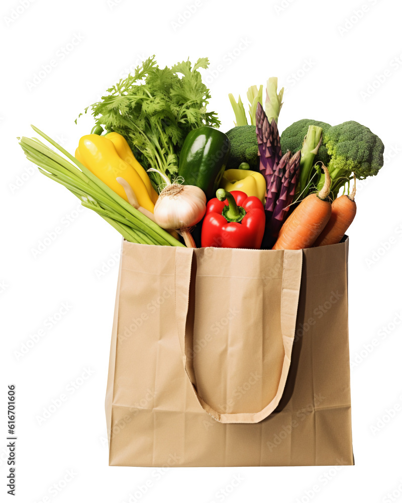 Vegetables in a paper bag isolated on transparent or white background ...