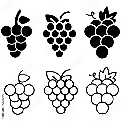 Grape icon vector set. Wine illustration sign collection. Winemaking symbol. Vineyard logo.
