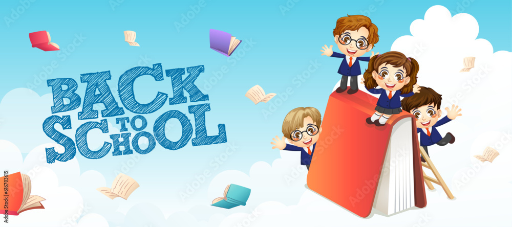 Cute boy and girl student playing with giant book, back to school, print, artwork, doodle, vector illustration (Vector) Cute boy and girl student playing with giant book, back to school, print, artwork, doodle, vector illustration (Vector)