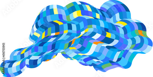 Patchwork quilt made of blue cells. Quilted fabric. Square fields from a bird's eye view. Autumn harvest. Checkered background with distorted squares. Distortion chess pattern. Chessboard surface.