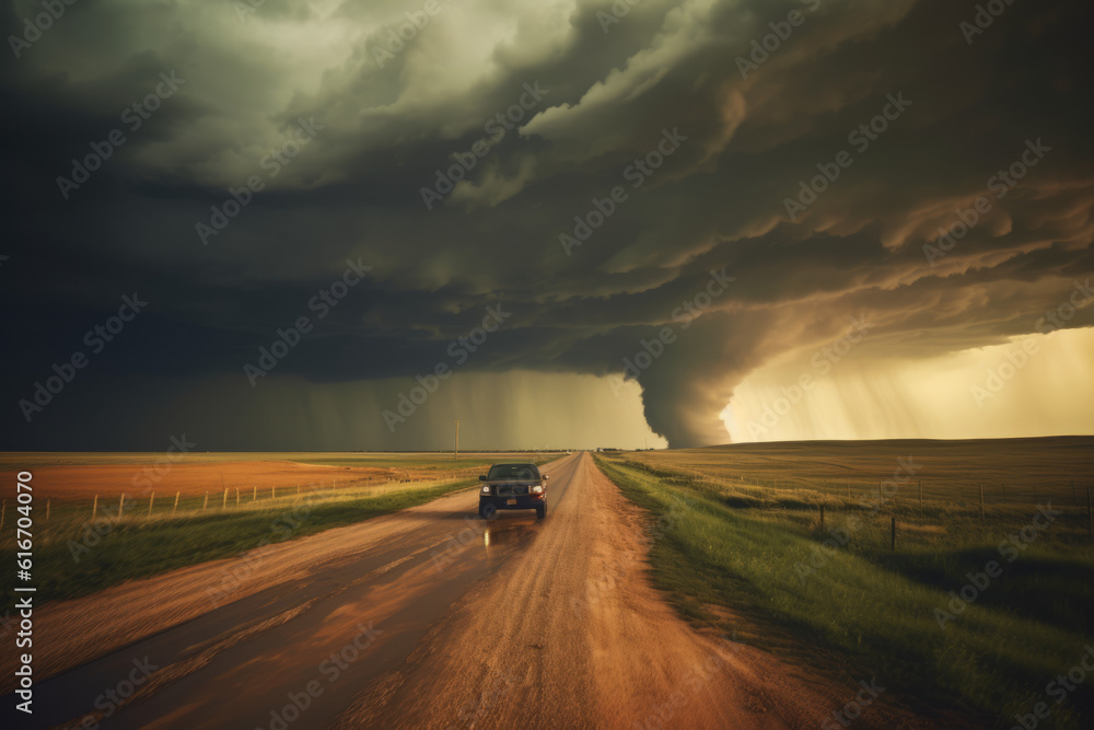 Tornado crossing road after it formed, it rapidly intensified, tearing up grass and dirt as it traveled over mainly open field Tornado crossing road after it formed, it rapidly intensified, tearing up grass and dirt as it traveled over mainly open field