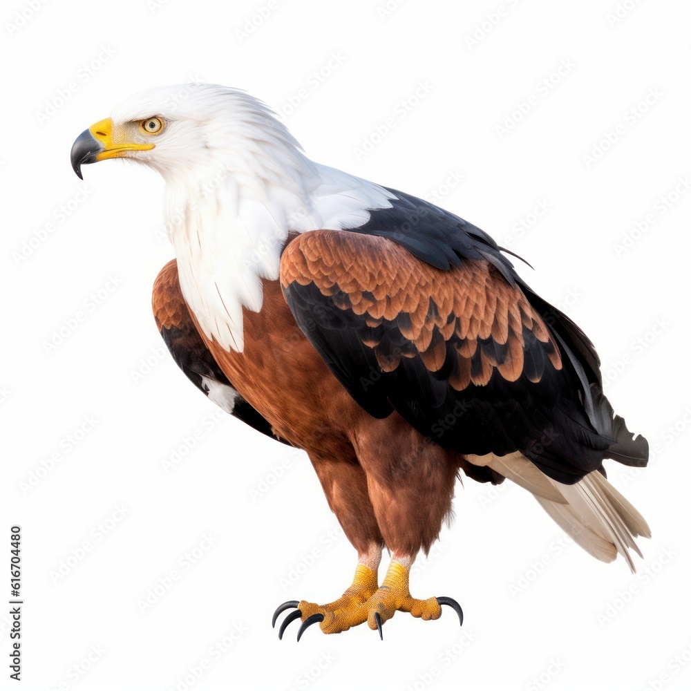 African Fish Eagle Savanna Animal. Isolated on White Background. Generative AI. African Fish Eagle Savanna Animal. Isolated on White Background. Generative AI.