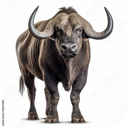 African Buffalo Savanna Animal. Isolated on White Background. Generative AI.