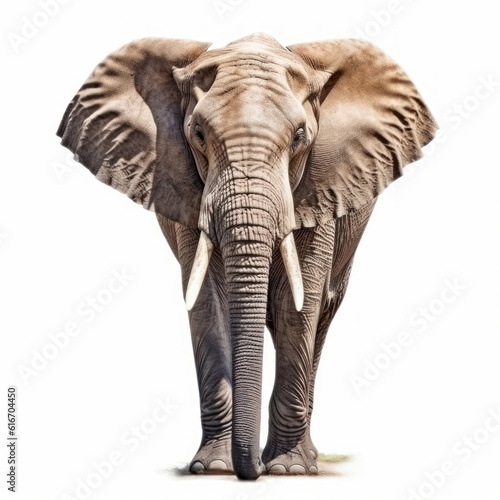 African Elephant Savanna Animal. Isolated on White Background. Generative AI.