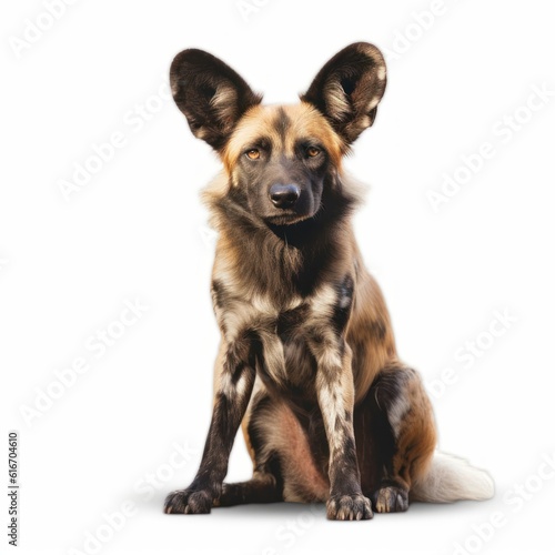 African Wild Dog Savanna Animal. Isolated on White Background. Generative AI.