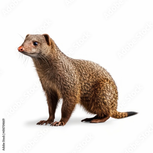 Banded Mongoose Savanna Animal. Isolated on White Background. Generative AI. © bomoge.pl