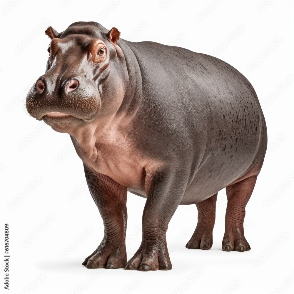 Common Hippopotamus Savanna Animal. Isolated on White Background. Generative AI. Common Hippopotamus Savanna Animal. Isolated on White Background. Generative AI.