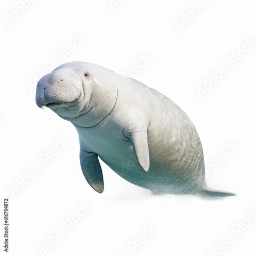 Dugong Water Animal. Isolated on White Background. Generative AI.